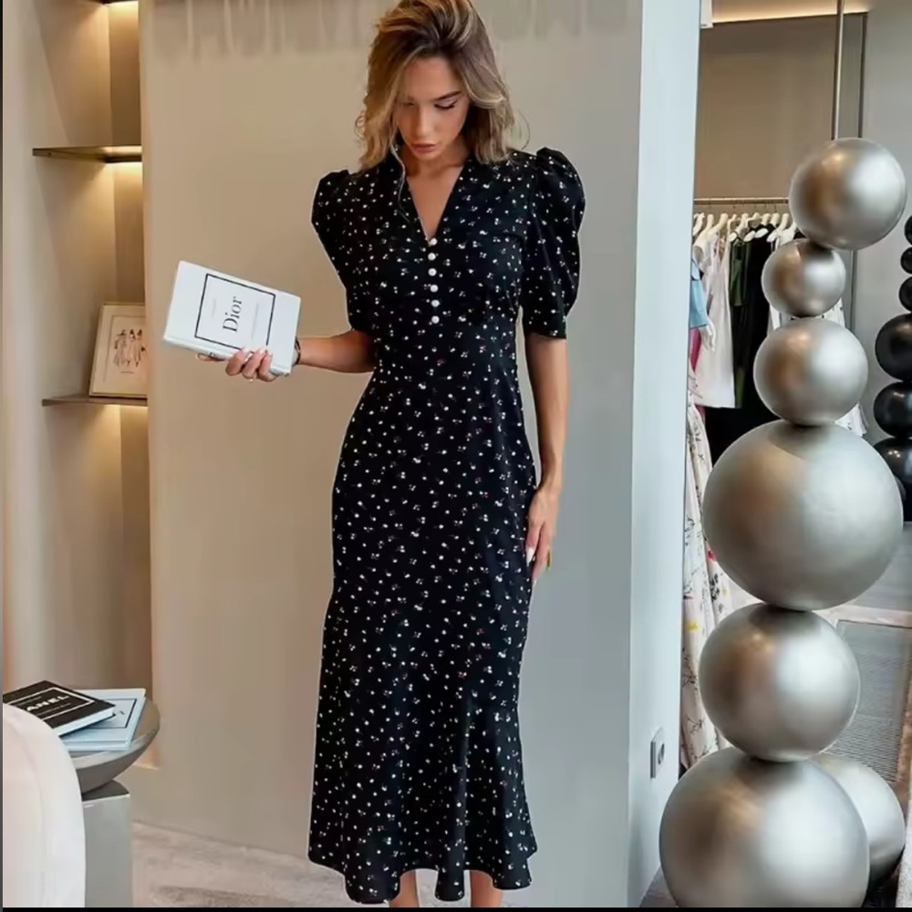 Black Floral Midi Dress